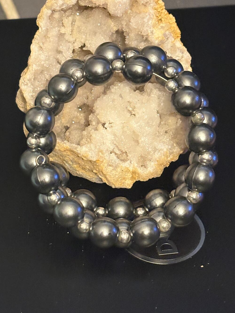 Vintage Gray Acrylic Memory Wire Wrap Bracelet 6.5”